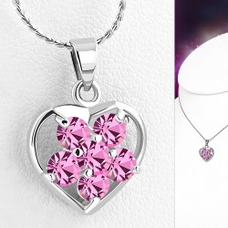 Alliage de mode cristal fleur ouverte collier coeur amour charm chaîne  rose rose CZ