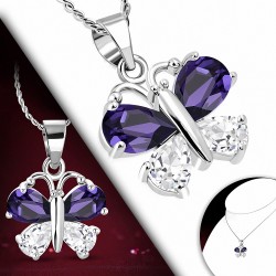 Collier en alliage de cristal avec pendentif papillon en forme de cristal en alliage clair / violet et violet CZ