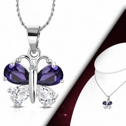 Collier en alliage de cristal avec pendentif papillon en forme de cristal en alliage clair / violet et violet CZ