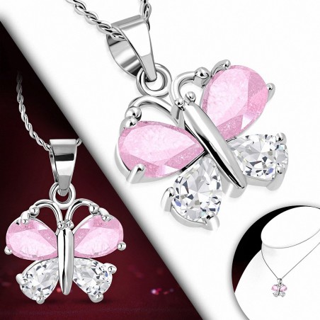 Collier en alliage de cristal avec pendentif en forme de larme de cristal en alliage de mode avec rose clair et rose CZ