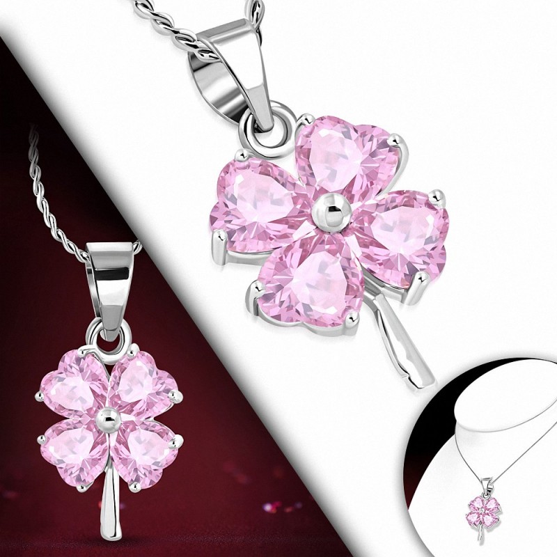 Alliage de mode cristal amour coeur shamrock fleur collier de chaîne de charm  rose rose CZ