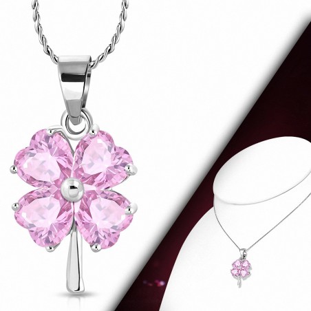 Alliage de mode cristal amour coeur shamrock fleur collier de chaîne de charm  rose rose CZ