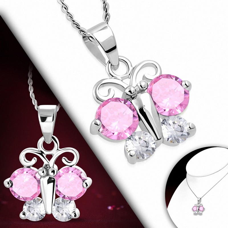 Collier fantaisie en alliage fantaisie avec pendentif cercle de cristal rond en cristal  Clear & Rose CZ rose