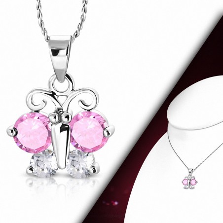 Collier fantaisie en alliage fantaisie avec pendentif cercle de cristal rond en cristal  Clear & Rose CZ rose