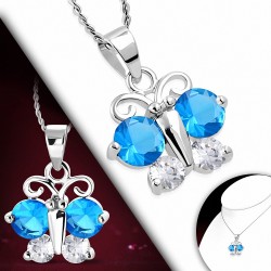 Collier fantaisie en alliage fantaisie avec pendentif cercle de cristal rond en alliage clair et aigue marine CZ