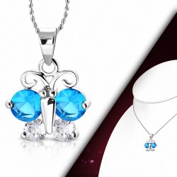 Collier fantaisie en alliage fantaisie avec pendentif cercle de cristal rond en alliage clair et aigue marine CZ