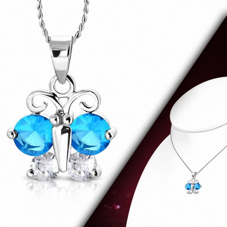 Collier fantaisie en alliage fantaisie avec pendentif cercle de cristal rond en alliage clair et aigue marine CZ