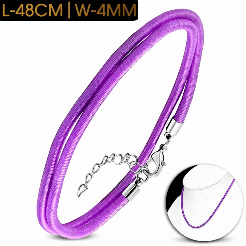 48cm 4mm | Collier Tour de cou en caoutchouc gainé de tissu violet / violet avec serrure en cuivre