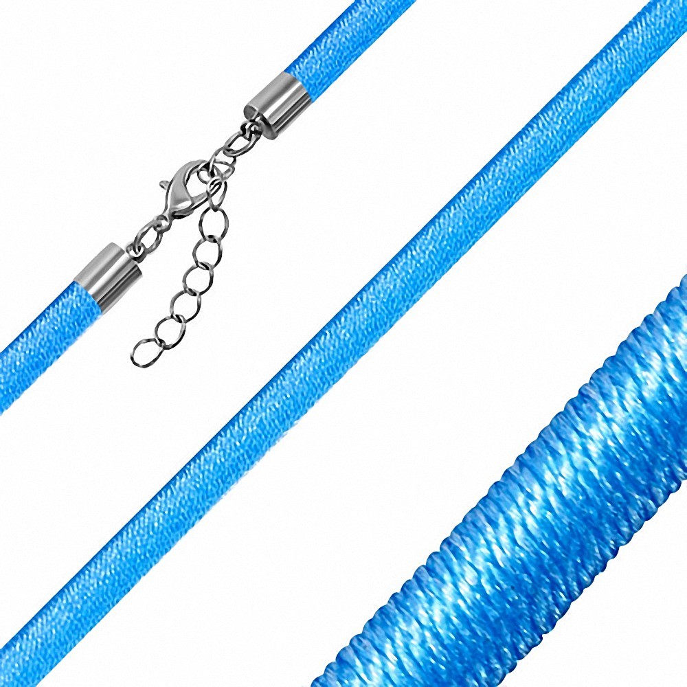 46cm x 4mm | Collier Tour de cou en caoutchouc gainé de tissu bleu avec verrou en cuivre