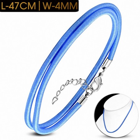 47cm x 4mm | Collier Tour de cou en caoutchouc gainé de tissu bleu avec verrou en cuivre