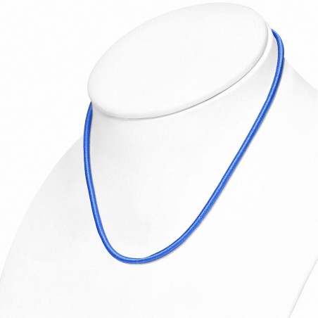 47cm x 4mm | Collier Tour de cou en caoutchouc gainé de tissu bleu avec verrou en cuivre