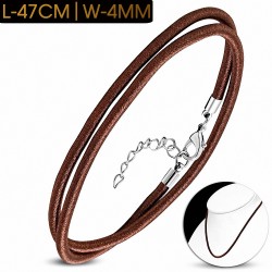 47cm x 4mm | Tour de cou avec collier en caoutchouc gainé de tissu marron avec verrou en cuivre - LCL031