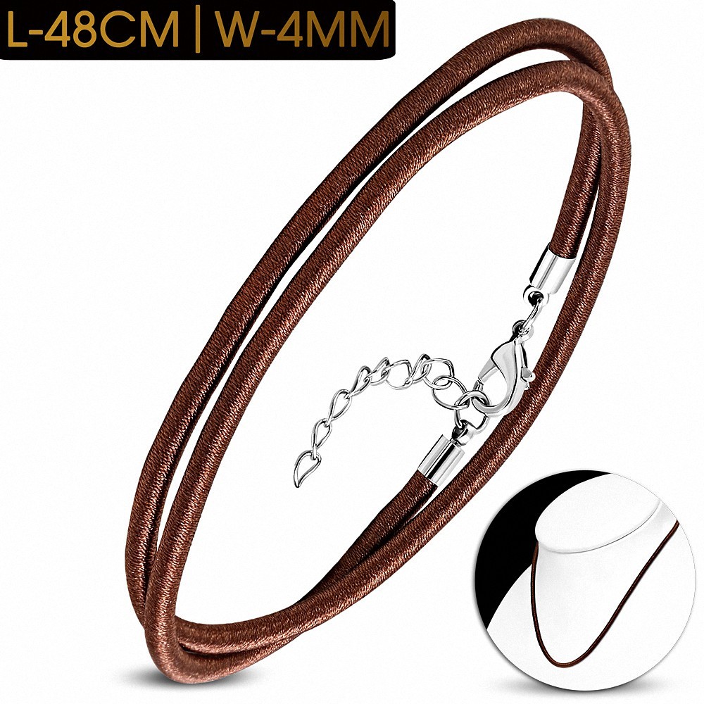 48cm 4mm | Tour de cou avec collier en caoutchouc gainé de tissu marron avec verrou en cuivre - LCL032