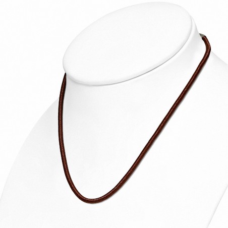 48cm 4mm | Tour de cou avec collier en caoutchouc gainé de tissu marron avec verrou en cuivre - LCL032