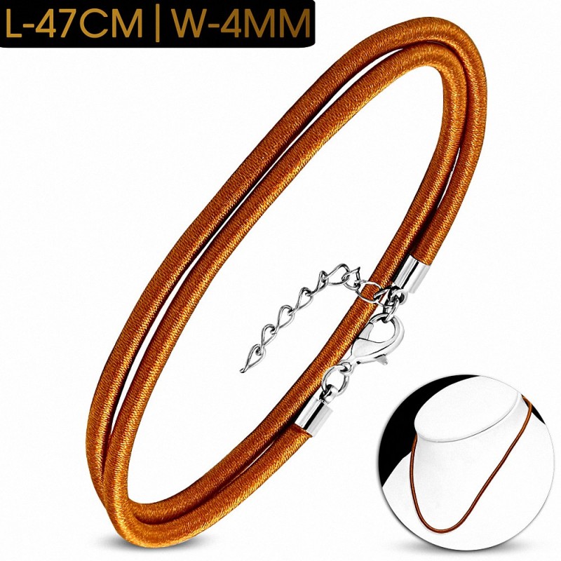 47cm x 4mm | Tour de cou avec collier en caoutchouc gainé de tissu marron avec verrou en cuivre - LCL035