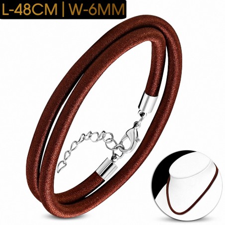 48cm 6mm | Collier Tour de cou en caoutchouc gainé de tissu marron avec verrou en cuivre