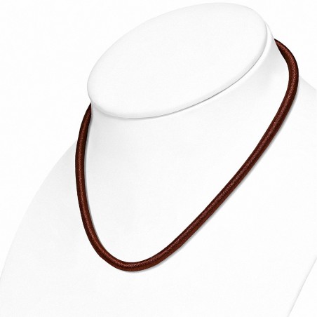 48cm 6mm | Collier Tour de cou en caoutchouc gainé de tissu marron avec verrou en cuivre