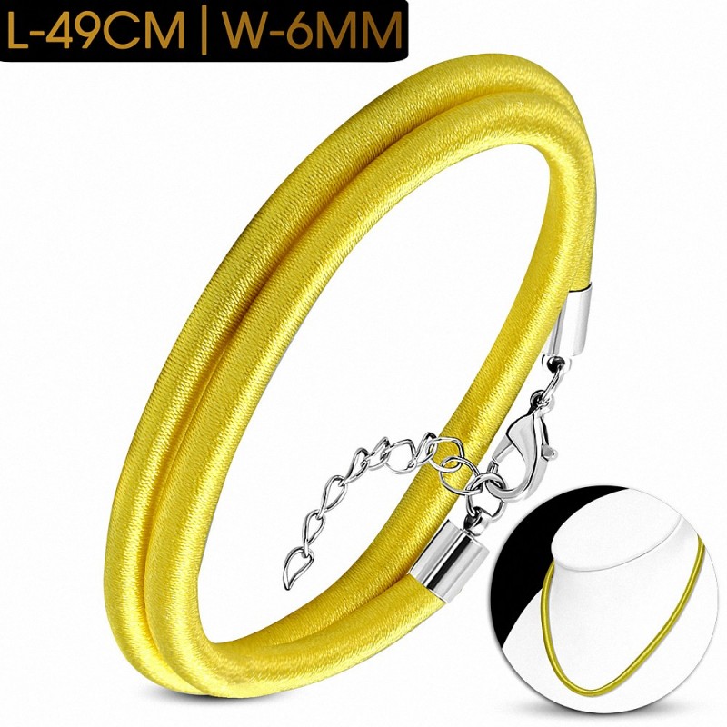 49cm | 6mm | Tour de cou avec collier en caoutchouc enveloppé de tissu à la mode en or jaune avec verrou en cuivre