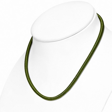 50cm 6mm | Tour de cou avec collier en caoutchouc enveloppé de tissu vert foncé à la mode avec verrou en cuivre