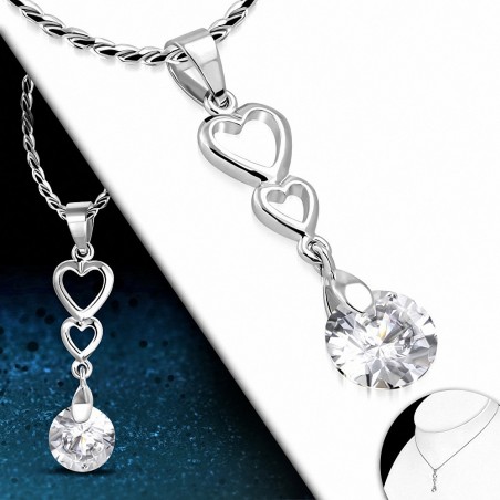 Alliage de mode ouvert amour coeur voyage collier de chaîne de charm avec  Clear CZ