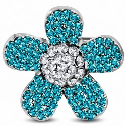 Bague cocktail en forme de fleur de marguerite verte en alliage à taille unique avec zircon clair et bleu CZ