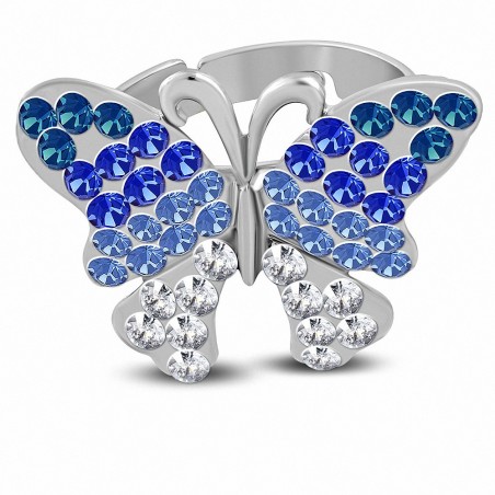 Bague cocktail en forme de papillon avec cristal en alliage taille unique avec cz coloré