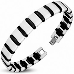 20cm x 11mm | Bracelet magnétique lien céramique noir et blanc panthère - BCM110