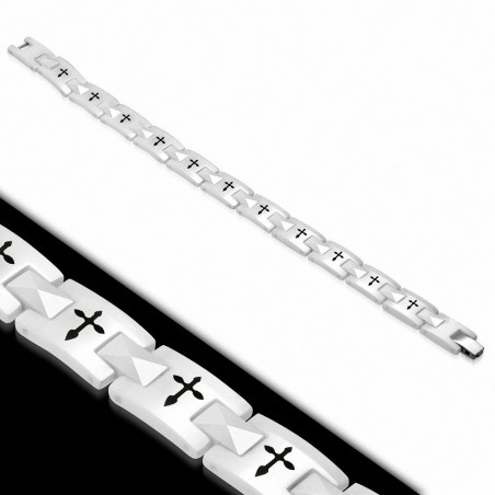 10mm | Bracelet magnétique en céramique blanche à breloques croisées 2 tons