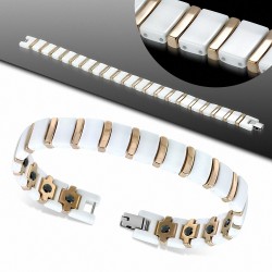 11mm | Bracelet magnétique à maillons en céramique blanche 2 tons Panther