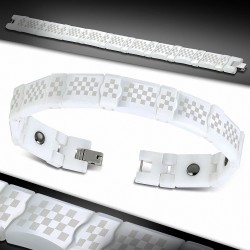 21cm x 13mm | Bracelet magnétique à maillons en céramique Panther en grille noir et blanc