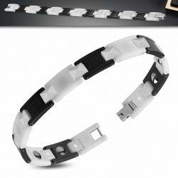 21cm x 10mm | Bracelet magnétique lien céramique noir et blanc panthère