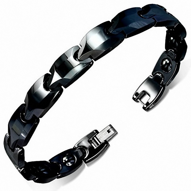 19cm 9mm | Bracelet magnétique à maillons en céramique noire