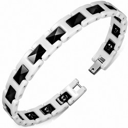 18cm x 9mm | Bracelet magnétique lien céramique noir et blanc panthère