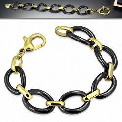 23cm x 16mm | Bracelet chaîne à maillons en doré couleur doré noir et ovale