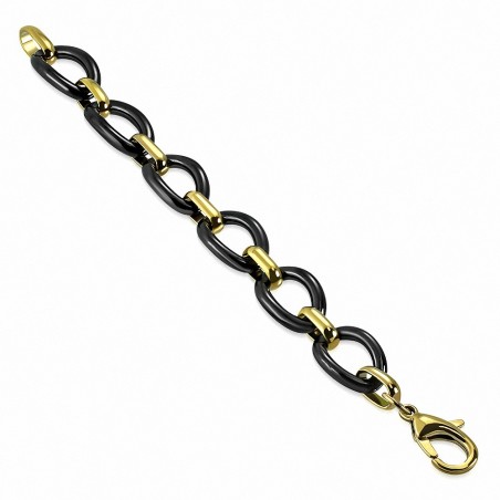 23cm x 16mm | Bracelet chaîne à maillons en doré couleur doré noir et ovale