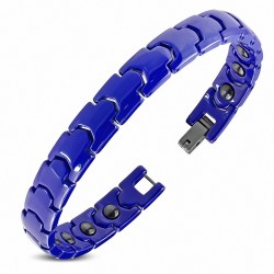 19cm 9mm | Bracelet à mailles en céramique bleu avec maillons de panthère