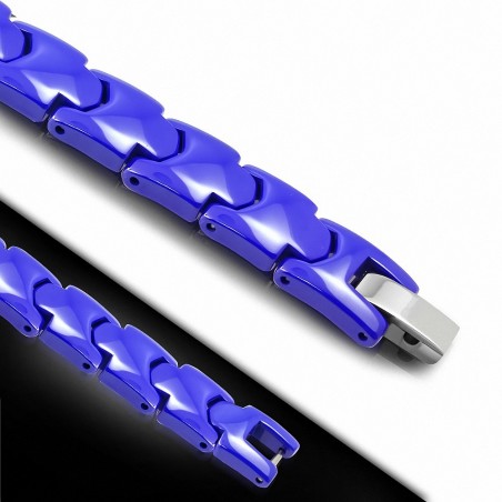 19cm 9mm | Bracelet à mailles en céramique bleu avec maillons de panthère