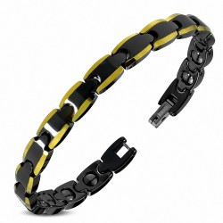 18cm x 8mm | Bracelet lien de panthère magnétique bord noir doré céramique