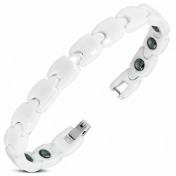 18cm x 6mm | Bracelet à maillons en céramique blanche avec panthère magnétique