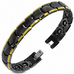 20cm x 11mm | Bracelet magnétique en céramique noire avec bordure dorée Panthère