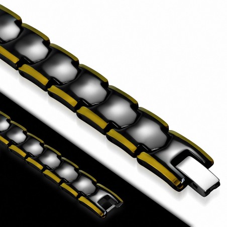20cm x 11mm | Bracelet magnétique en céramique noire avec bordure dorée Panthère