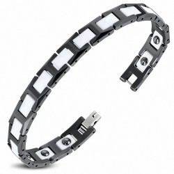 19cm 9mm | Bracelet magnétique lien céramique noir et blanc panthère