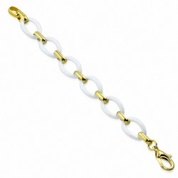 21cm x 16mm | Bracelet chaînette en acier inoxydable doré blanc et céramique