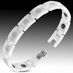 20cm x 10mm | Bracelet magnétique à maillons en céramique blanche - BCM291