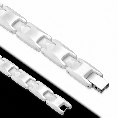 20cm x 10mm | Bracelet magnétique à maillons en céramique blanche - BCM292