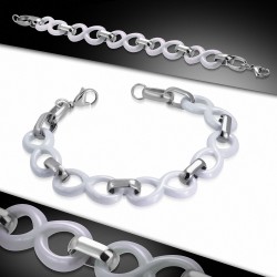 Bracelet à deux tons en céramique Infinity avec chaîne à maillons ovales en acier inoxydable