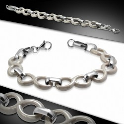 Bracelet 2 tons en céramique Infinity brun clair avec chaîne à maillons en acier inoxydable