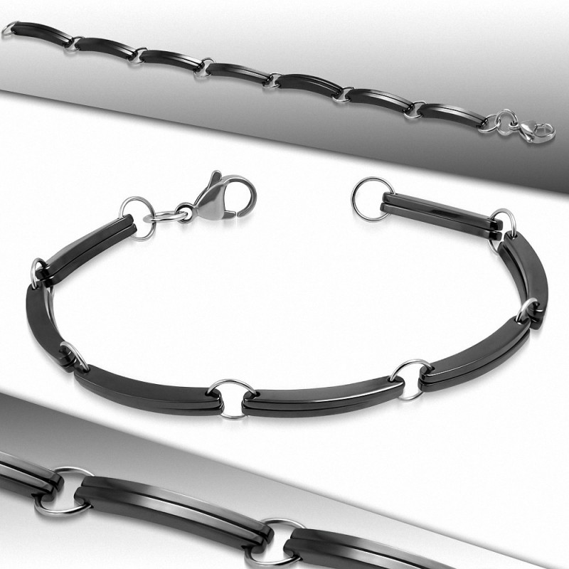 Bracelet chaîne en céramique noire avec maillons en acier inoxydable