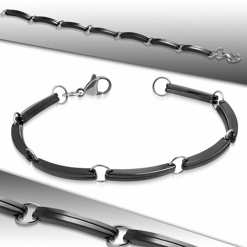 Bracelet chaîne en céramique noire avec maillons en acier inoxydable
