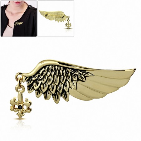 Alliage fashion aile ange gardien plume fleur de lis fleur broche charm broche  noir de jet CZ